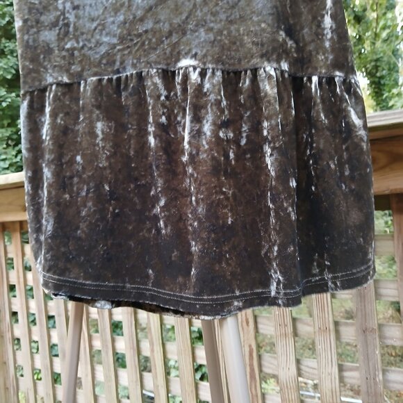 Grey Green Semi Crushed Velvet Baby Doll Round Neck Keyhole  Peplum Tunic Sz S - Picture 5 of 7